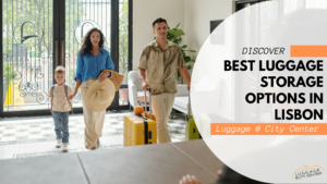 Family walking into luggage storage space with luggage bags