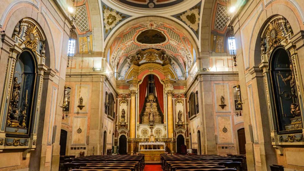 Beautiful church interior with mosaics, high ceilings and artistic statues 